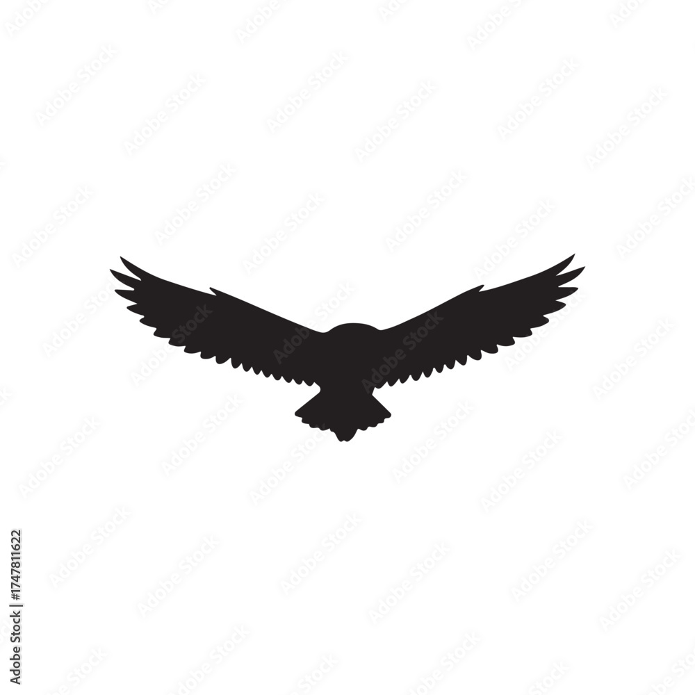 Obraz premium Flying owl silhouette vector flat illustration design on white background