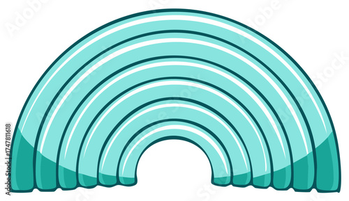 Bright blue turquoise rainbow graphic element with wavy striped design