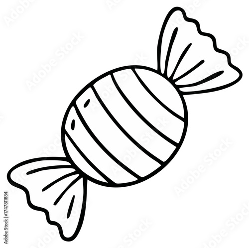 Candy illustration with wrapper details in black and white.