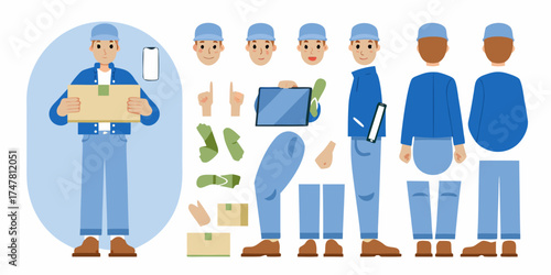 Delivery person character kit with multiple parts for animation and customization
