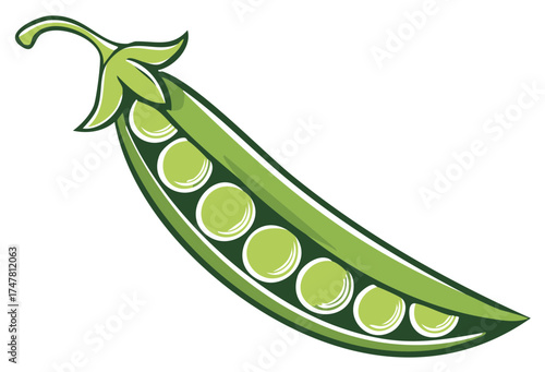 Illustrative green pea pod vegetable, healthy food and gardening symbol, simple and clean design.