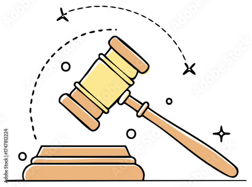 Judge's Gavel and Sounding Block Abstract Illustration with Motion Lines