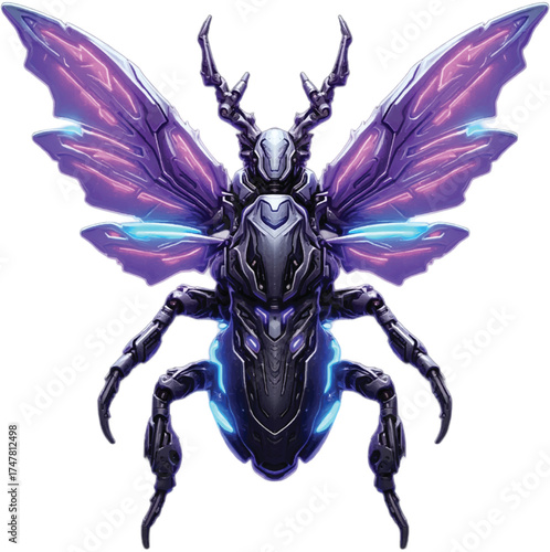 Cybernetic Insect Warrior – Futuristic Mecha Bug with Glowing Purple Wings
