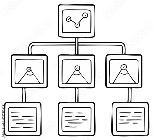 Illustrated system diagram depicting data analytics content and hierarchical structure