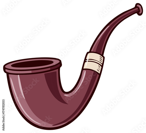 Classic pipe with curved stem and wide bowl, drawing