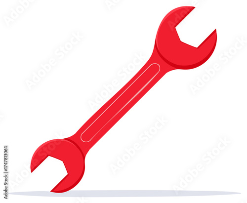 Red Open-End Wrench on White, Mechanic's Tool, Professional Hardware, Car Repair