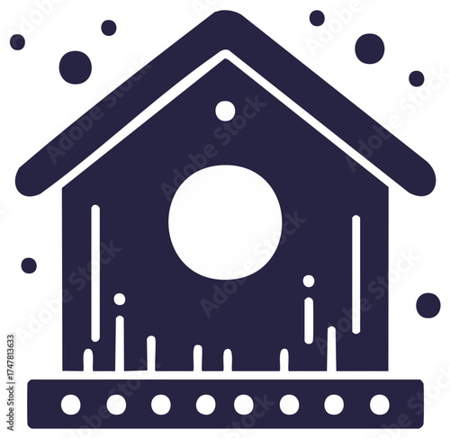 Minimalist Birdhouse Icon Illustration Featuring Geometric Design Elements and Winter Motifs