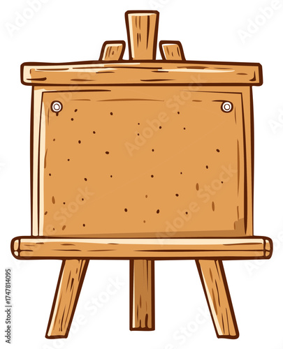 Wooden Easel Illustration for Displaying Artwork or Information Boards in Various Settings such as Trade Shows