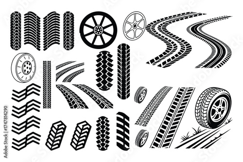 Tire Track Clipart Silhouette Design for Automotive and Off-Road Art
