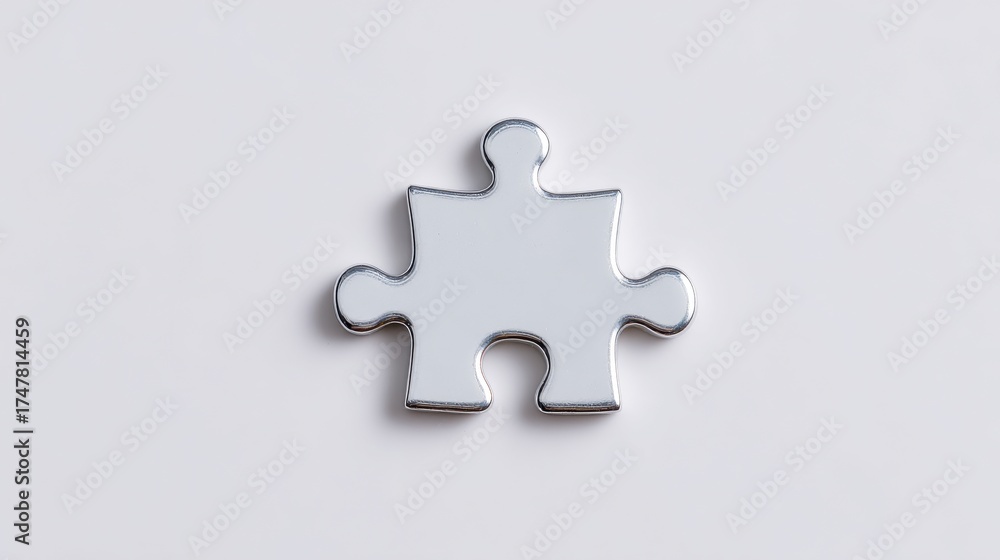 Obraz premium A silver puzzle piece is on a white background