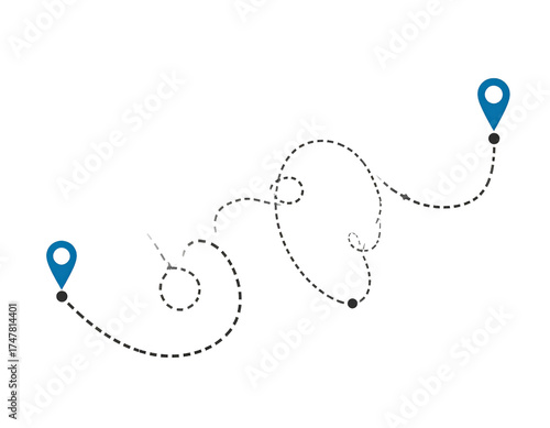 Travel Route GPS Navigation Dotted Line_