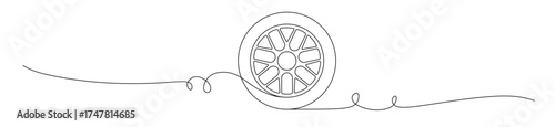 Line art of a car tire and rim with a transparent background. automotive enthusiast concept