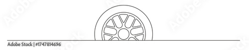 Line art of a car tire and rim with a transparent background. automotive enthusiast concept