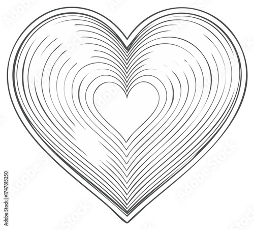 Concentric Heart Shape Outline Symbol with Inner Graduated Lines