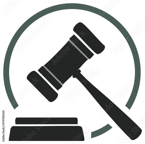 Minimalist vector icon of a judge's gavel for law and auction themes