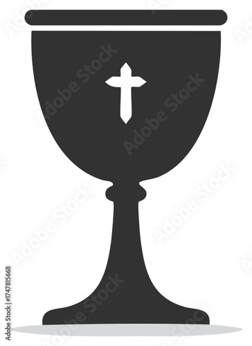 Religious chalice silhouette with cross symbol on white surface