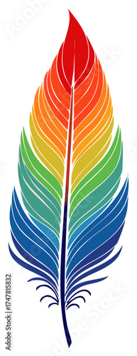 Vibrant feather vector graphic with rainbow colors in eye-catching design and details