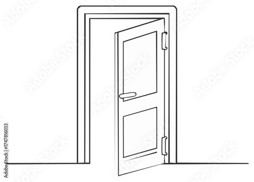 Open Door Illustration, Outline Style for Design and Decoration