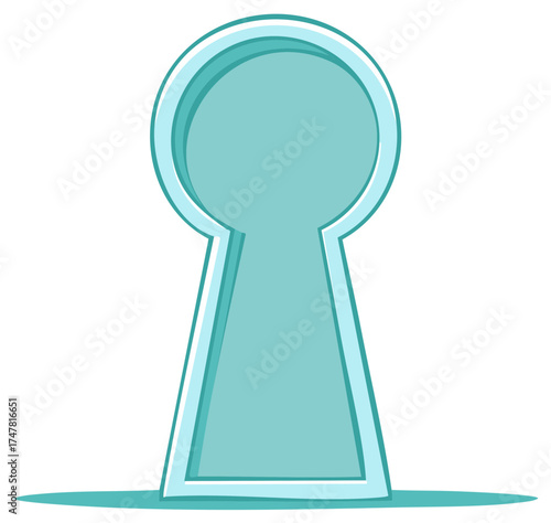 Whimsical cartoon keyhole illustration with a shadow, symbolizing discovery, privacy, and new possibilities