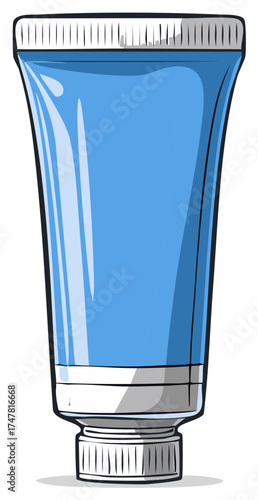 Blue cosmetic cream tube with silver cap and textured ribbed surface