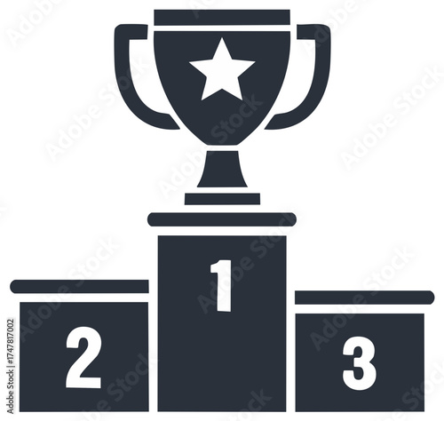 Champion Trophy on First Place Podium with Numbers Two and Three