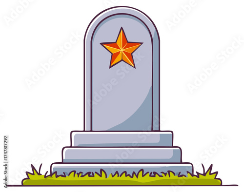 Cartoon illustration of a gravestone with star symbol on grass