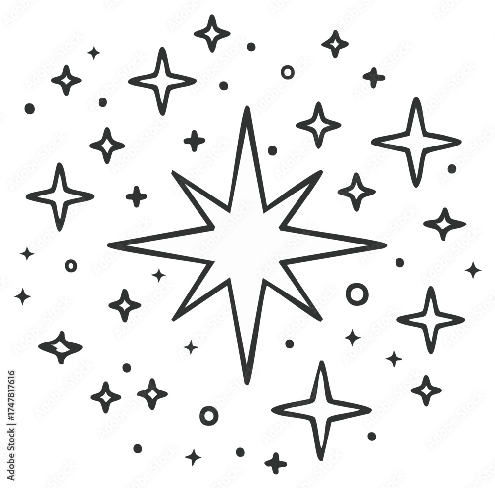 Obraz premium Abstract starburst and sparkle design in a hand drawn outline style