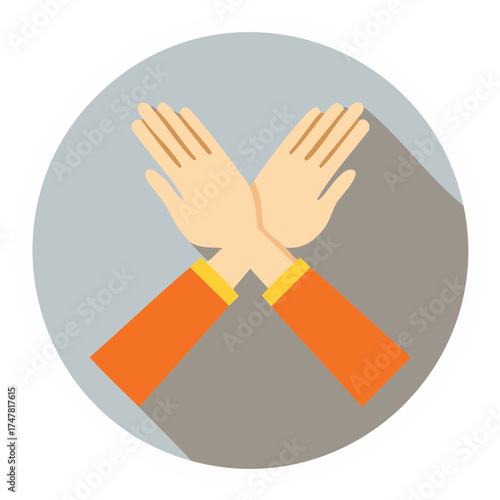 Symbolic crossed hands against prohibition of something or a negative sign