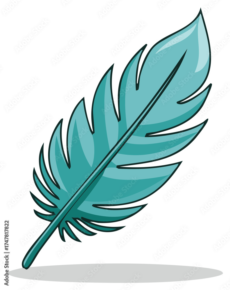 Fototapeta premium Turquoise Feather Illustration on a White Background