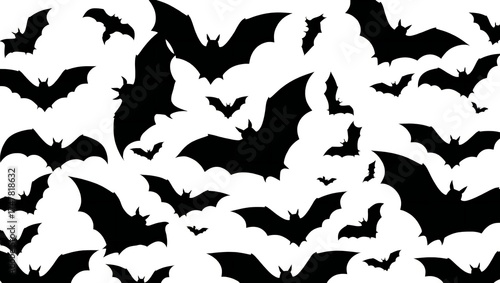 Seamless pattern of black bat silhouettes on a white background