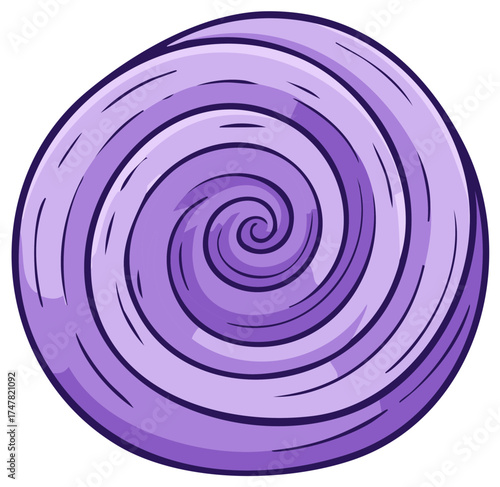 Vibrant purple spiral candy or abstract vortex illustration with a hand drawn cartoon style