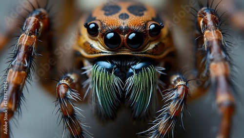 Macro Photography of a Jumping Spider with Vibrant Colors and Fine Details