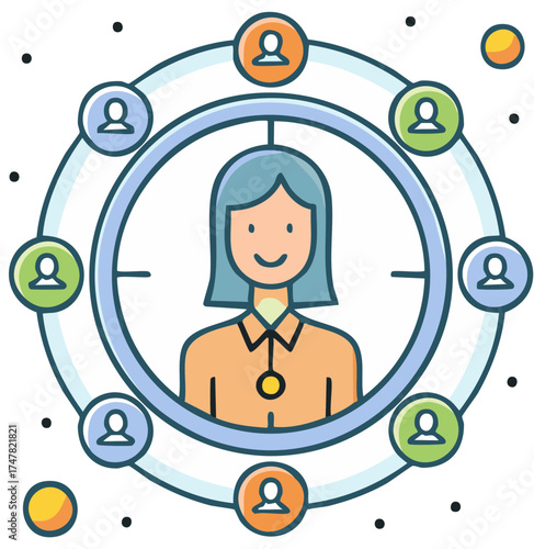 Illustrative Social Network Community with Central Figure and Connected People