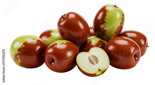 Isolated realistic photo of pile of fresh jujube fruits with red and green colors