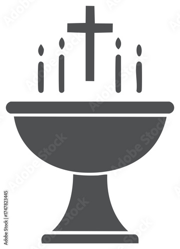 Holy Water Font Symbol with Candles and Cross Religious Illustration
