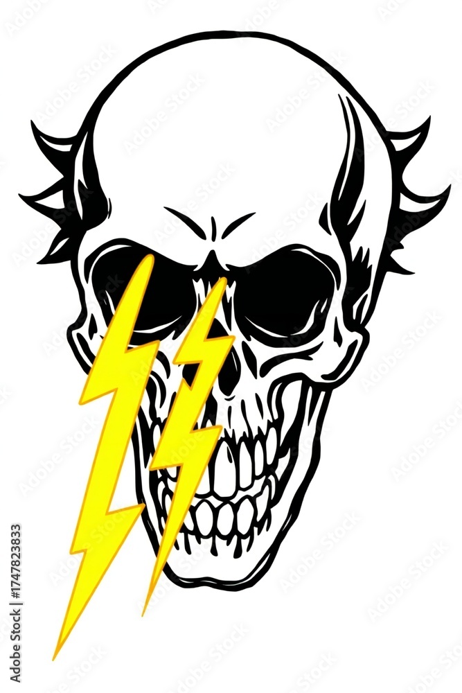 Obraz premium Skull with lightning bolt striking through the eye socket