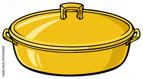 Vibrant Yellow Oval Casserole Dish with Lid Kitchen Cookware Illustration