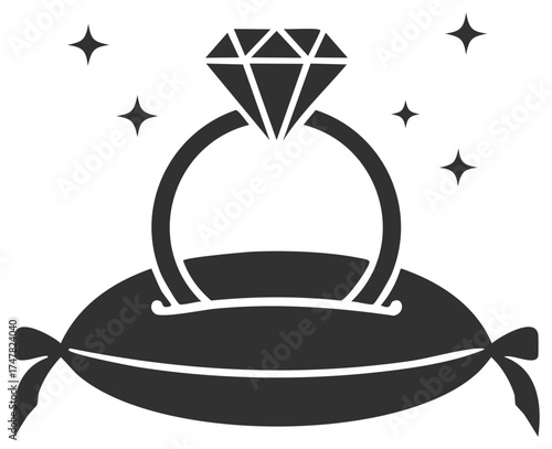 Diamond ring on cushion with ribbon ties and star accents minimal