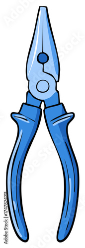 Shiny blue needle-nose pliers hand tool isolated vector illustration for craft and repair.