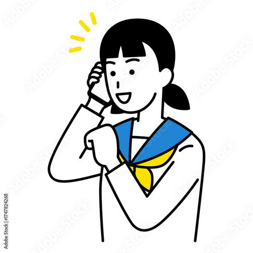 スマートフォンでの通話で喜ぶ女子学生