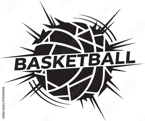 Explosive geometric basketball logo design in black and white