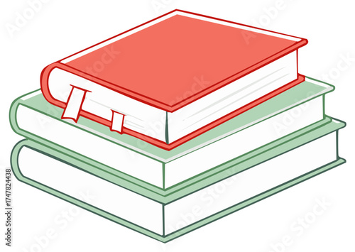 Cartoon illustration of a stack of colorful books with bookmarks for reading or education