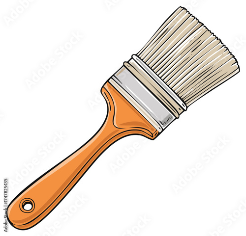 Painter's brush with orange handle isolated on white illustration for renovation projects