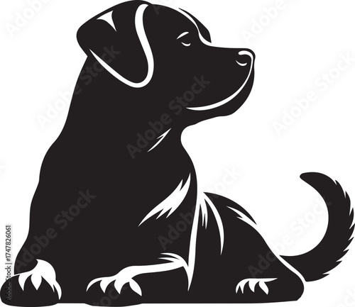 Elegant black labrador retriever silhouette lying down, perfect for pet lovers