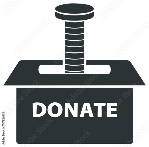 Donation box and coins simple flat icon for charity
