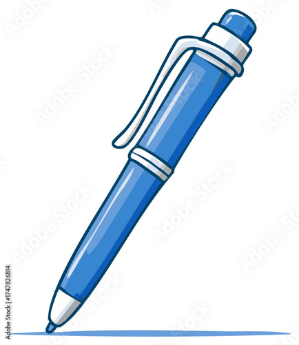 Blue Ballpoint Pen Drawing a Line on White Background