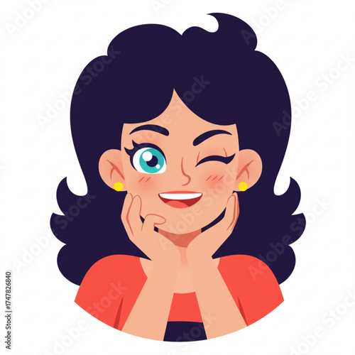 Vector art of young woman winking and smiling