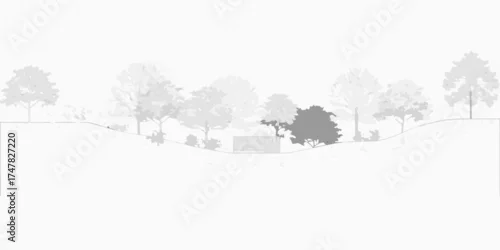 Obraz Minimalist architectural drawing of a modern building nestled within a stylized forest landscape