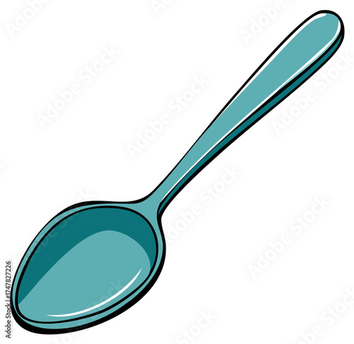 Vibrant Teal Blue Spoon Vector Illustration for Kitchen Utensil and Dining Cutlery Graphic
