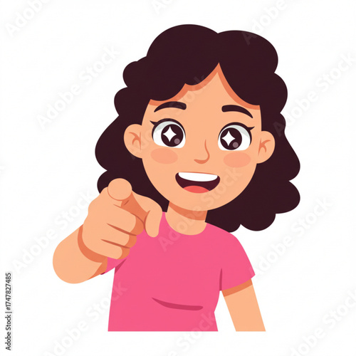 Vector art of young girl pointing at the viewer